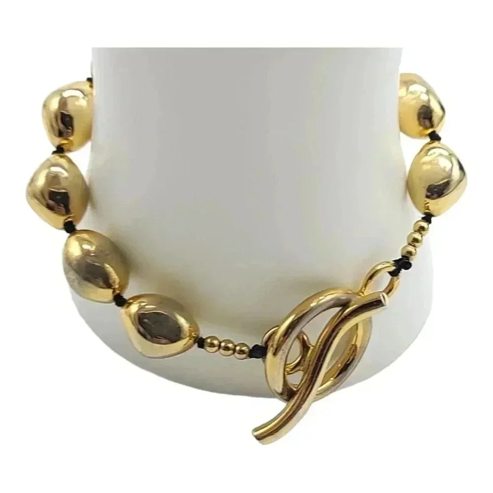 Liz Claiborne Gold Tone Oblong Bead Acrylic Toggle Bracelet Vintage 8.5